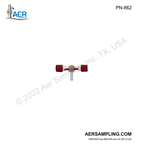 Aer Sampling product image PN-862 3-Way PTFE Stopcock viewed from left